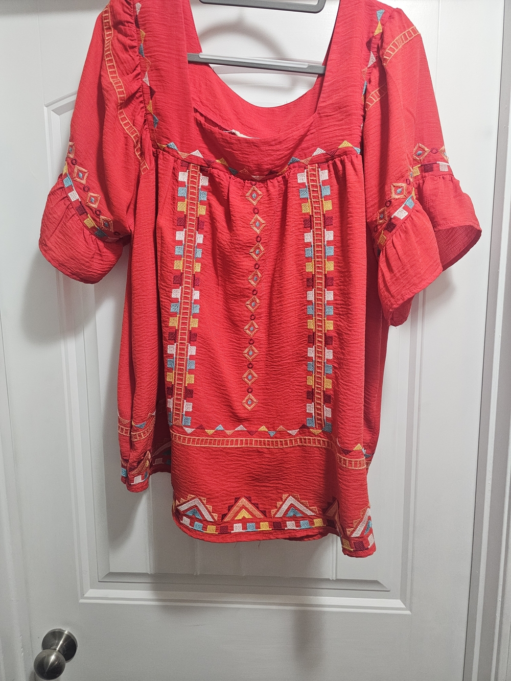 Savanna Jane Red Orange Embroidered Boho Tunic